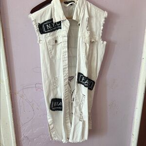 White Distressed Sleeveless Vest